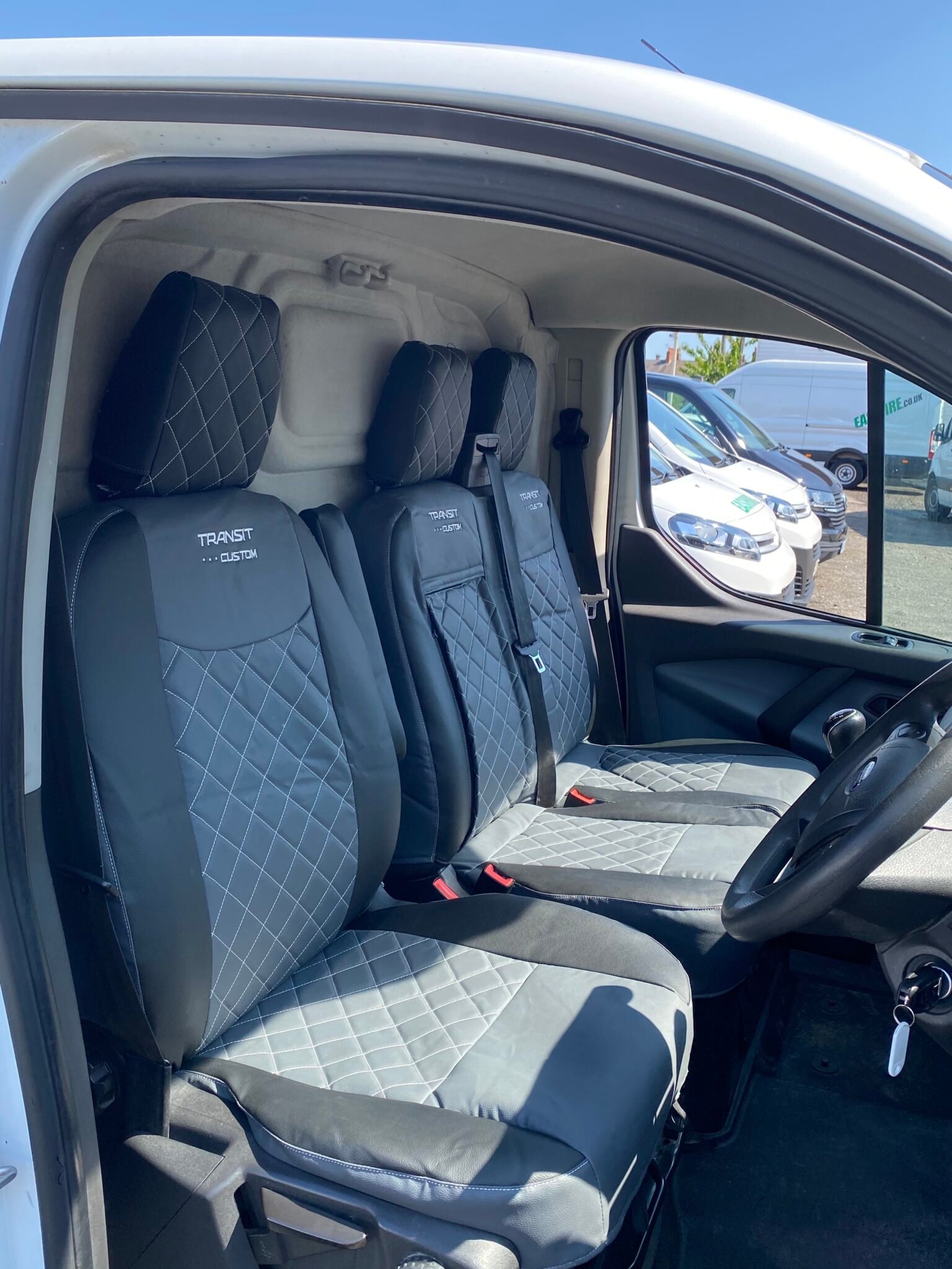 Ford Transit Custom Grey seat covers LOGO MilesOfSmilesSeatCovers