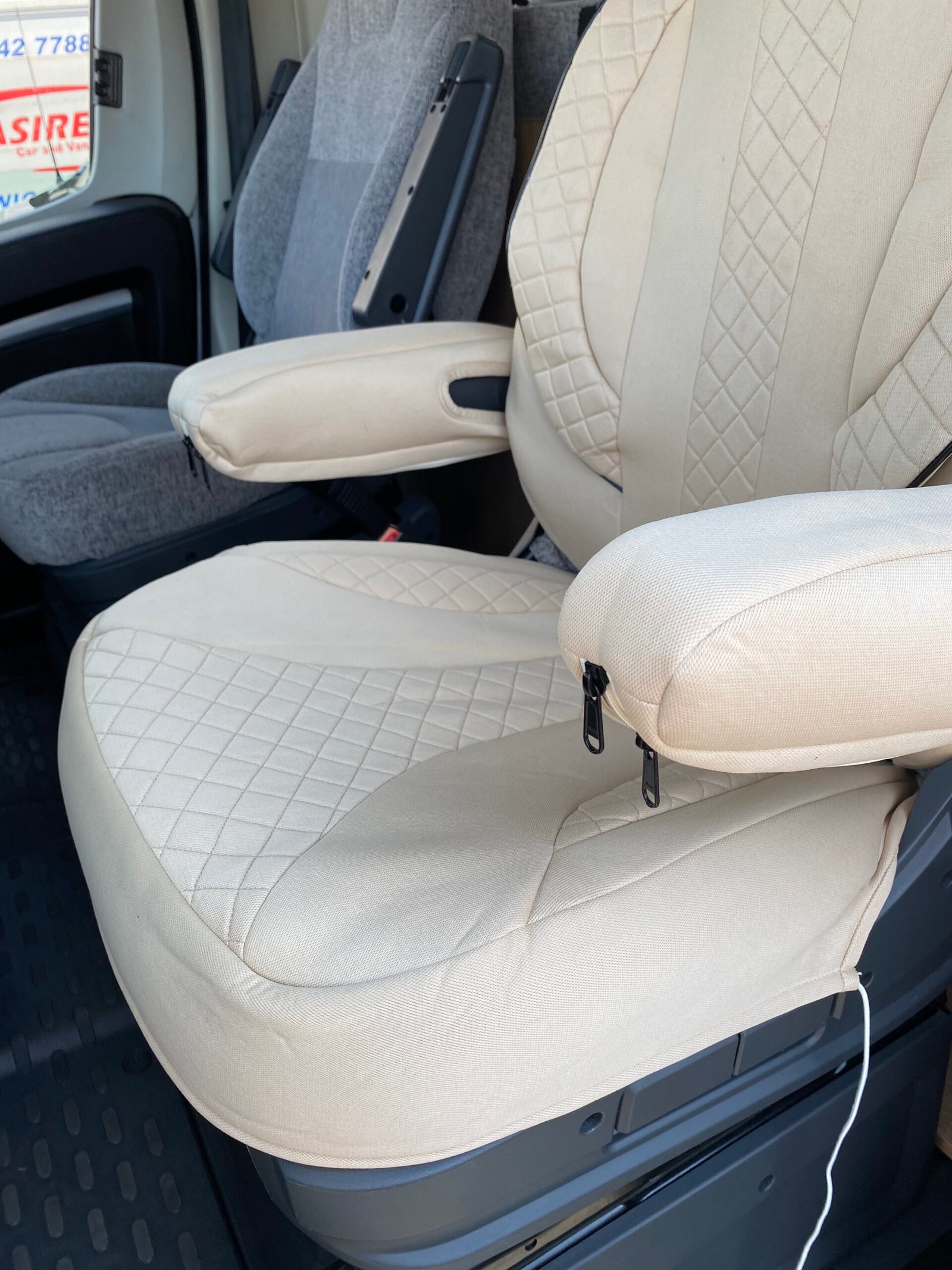 Miles Of Smiles Serenity1 Front Seat Covers For Peugeot Boxer Motorhome – Grey Fabric, Washable (MOS: 004)