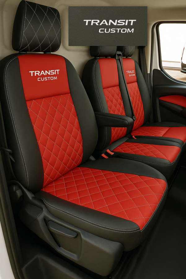 Red and black tailored seat cover for Ford Transit Custom