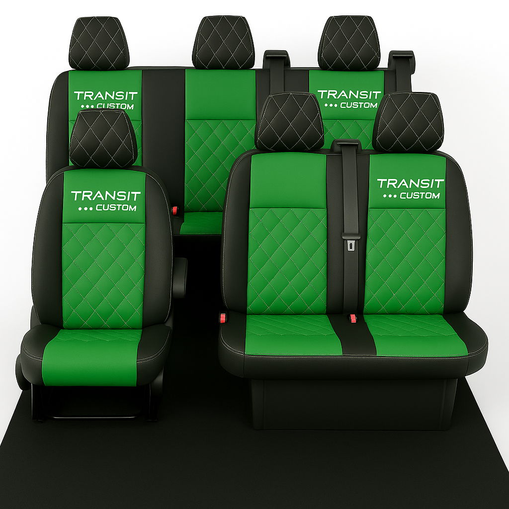 1 FORD TRANSIT CUSTOM CREW CAB SEAT COVERS LEATHERETTE: Green Black